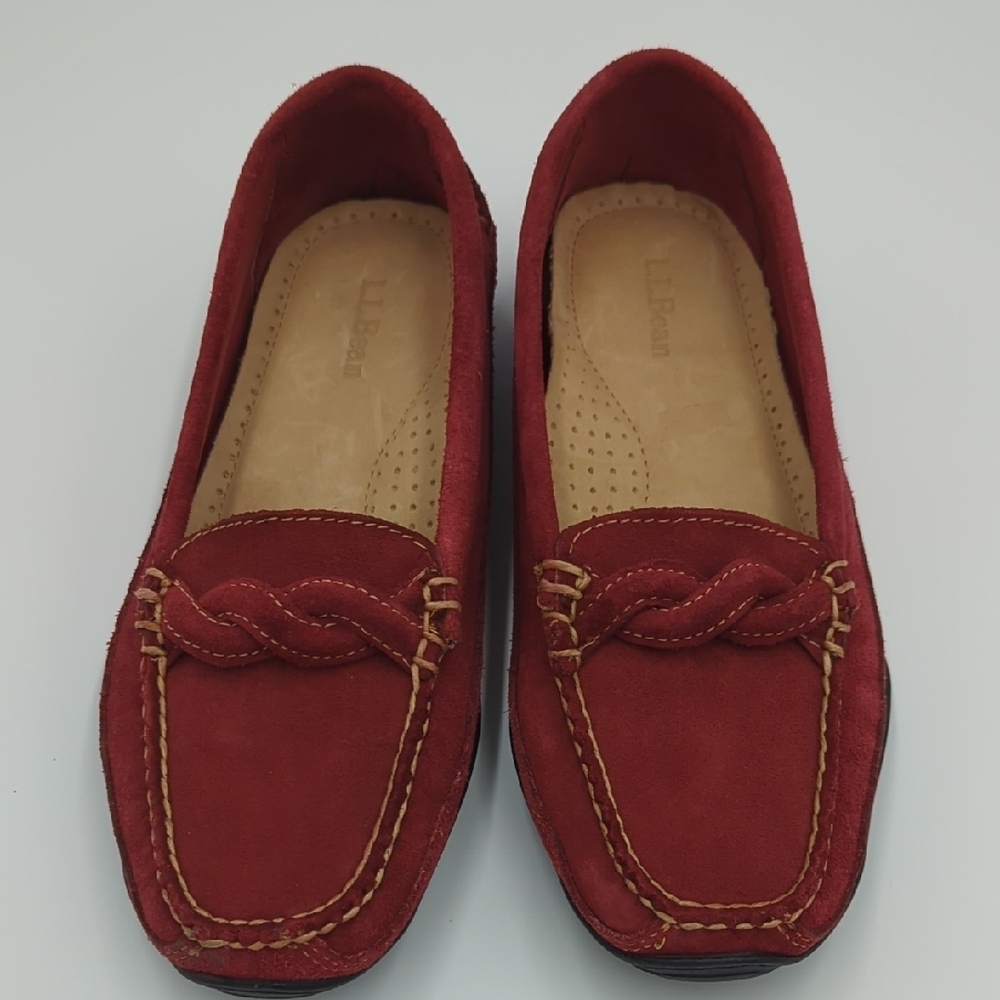 L.L. Bean Suede Loafers Moccasins Shoes Red Comfort Slip-on Women's Flats 7